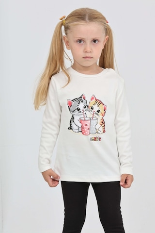 Toontoy Kız Çocuk Regular Fit Bisiklet Yaka Baskılı Sweatshirt - Tk24803 Ekru