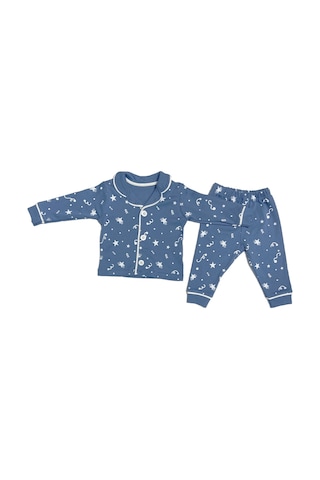 Babysena Yıldız Desenli Erkek Bebek Pijama Takımı İndigo