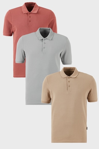 Buratti Pamuklu Regular Fit Düğmeli Polo Yaka 3'Lü Paket Erkek T Shirt 5902127S3 Gül-Vizon-Kül