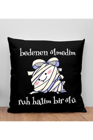 Bk Gift Ruh Halim Bir Ölü Tasarımlı Siyah Kırlent Yastık, Arkadaşa Hediye, Ev Dekorasyonu, Ev Hediyesi-1