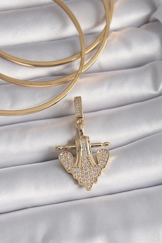 Pirinç Gold Renk Zirkon Taşlı Çapa Model Ajda Charm Çok Renkli