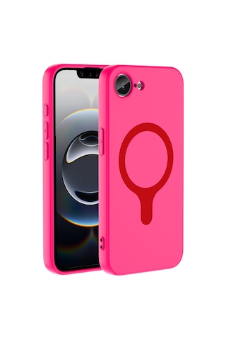 Apple iPhone Uyumlu 16e Kılıf M-safe Şarj Özellikli Zore Aris Silikon Kapak - Koyu Pembe