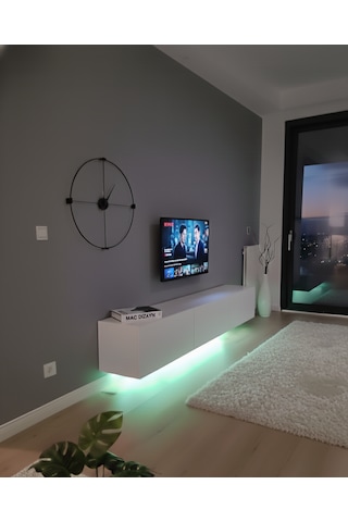 Mac Dizayn Knidos Tv Ünitesi 240 Cm 3 Kapaklı, Mat Beyaz, Led Aydınlatmalı Mat Beyaz