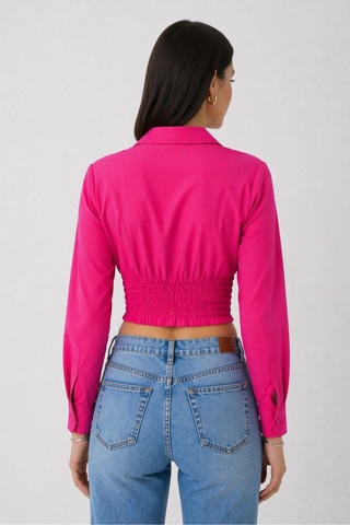 Trend Alisse Kadın Fuşya Vucuda Oturan Beli Lastikli Korse Crop Gömlek