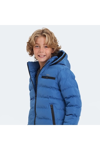 Slazenger CAPTAIN Çocuk Kapüşonlu Şişme Saks Mavi Mont & Kaban