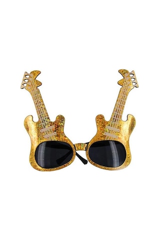 Altın Renk Rockn Roll Gitar Şekilli Parti Gözlüğü 15x15 Cm