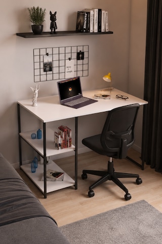 Reyo Falez 2 Raflı Çalışma Masası 60x120 - Bilgisayar Ofis Ders Masası Beyaz