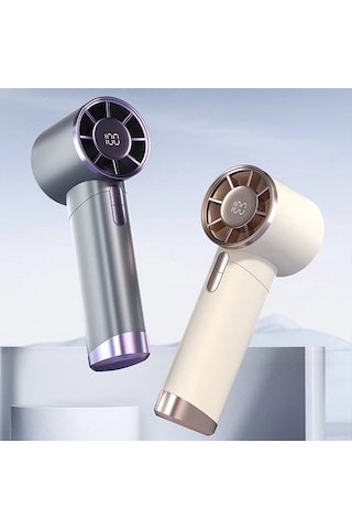 Mini Taşınabilir El Fanı 100 Hızı Turbo Masaüstü Fan Led Ekran İle Usb Pil Sey Whıte