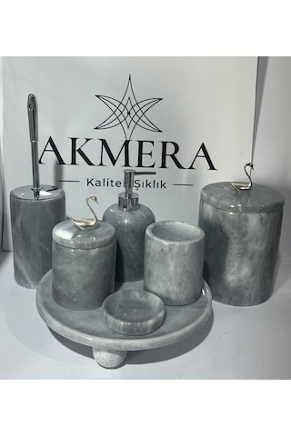 Lüks Gri Mermer Top Ayaklı 7 Parça Banyo Seti
