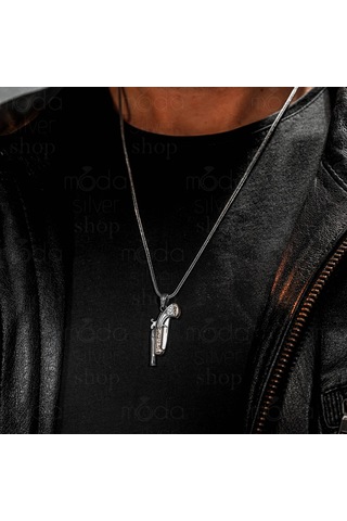 925 Ayar Gümüş Avcı Silahı Tasarım Açılır Kapanır Erkek Kolye Gümüş