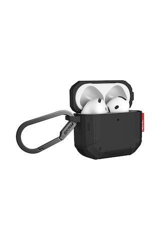 Apple Uyumlu AirPods 4 Kılıf Airbagli 360 Derece Tam Koruma Skinarma Mecha Ce Askı Aparatlı Kılıf Siyah