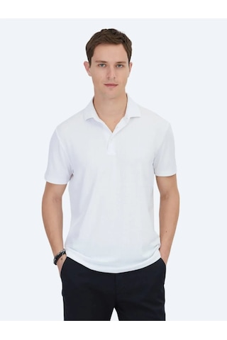 Kip Beyaz Jakarlı Polo Yaka T-shirt Beyaz