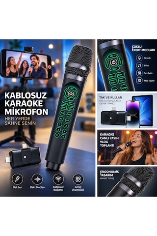Xiaomi Black Shark 3 / 3 Pro Uyumlu Profesyonel Kablosuz Karaoke Ve Canlı Yayın Mikrofonu Ses Efektli, Tak & Çalıştır