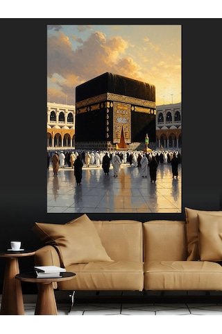 Kabe Ve İbadet Edenler Dekoratif Kanvas - Mdf Ahşap Tablo