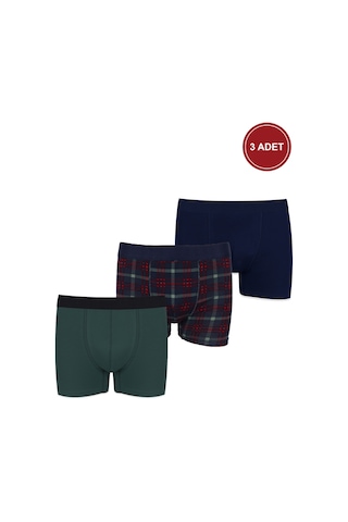 Koza İç Giyim Erkek Üçlü Pamuklu Likralı Boxer Ko9003bx Lacivert - Yeşil