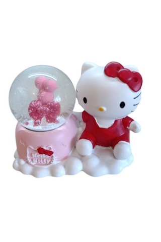 Kırmızı Renk Hello Kitty Figürlü 9cmx8cm Ebat Pilli Işıklı Dekoratif Kar Küre 9cmx8cm