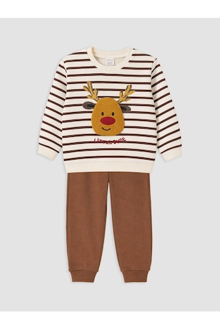 LC Waikiki Lcw Baby Kahverengi Yılbaşı Temalı Erkek Bebek Takım Brown Strıped