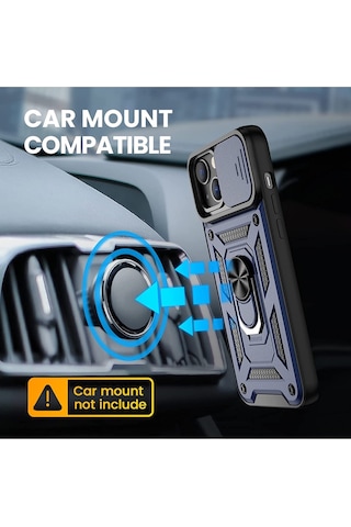 Apsuwa Apsuwa Apple Uyumlu iPhone 13 Kılıf Sert Silikon Tank Aramid Sürgülü Vega Yüzüklü Lacivert