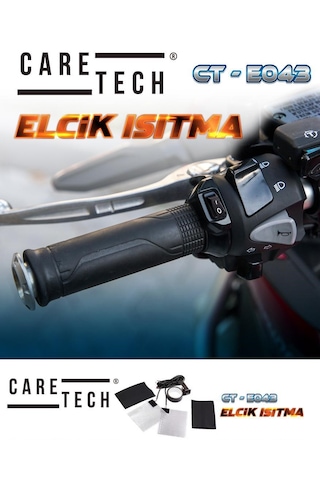 CARETECH CT-E043 Elcik Isıtma Motosiklet 2 Kademeli Isıtmalı Sarmalı Takım Motosiklet Gidon Evrensel