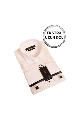 Dicotto Krem Ekstra Uzun Kol 8 Drop Damatlık Ata Yaka Kol Düğmeli Slim Fit Smokin Gömlek - 014 001