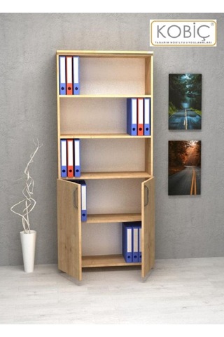 Kobiç Ofis Dosya Dolabı Kilitli Yarım Kapak Suntalam Dolap 70x35x185 Cm Meşe Meşe