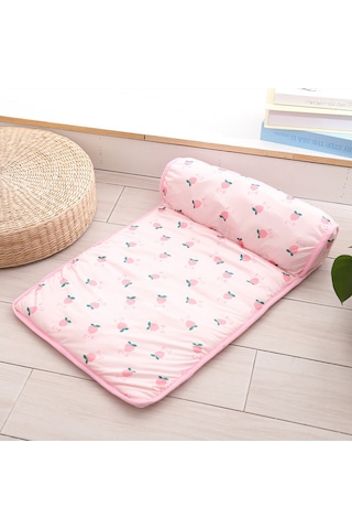 Vkemall Kedi Köpek Soğutucu Yastık Buz İpek Dokuma, Yastıklı, Kaymaz Altı, Makine Yıkama Uygun, Pembe Kiraz Desenli, S Boyut 60x40cm