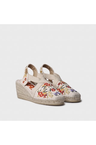 Toni Pons Montjoı Dalia Kadın Bej Çiçek Desen Dolgu Topuk Espadril 1tonw2025085 Bej-kırmızı Bej - Kırmızı
