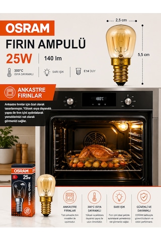 1 Adet 25w E14 Fırın Ampulü 300 C Isıya Dayanıklı Sarı Işık