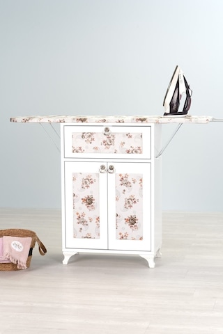 Mistik Home Rose Katlanır Dolaplı Ütü Masası Beyaz Gövde, Yeşil Çiçek Desenli Beyaz/yeşil