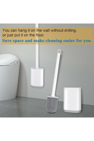Konesam Gaxmns Silikon Klipsli Tuvalet Fırçası Seti - Duvar Takımı, Esnek Baş, Uzun Kollü, Köklerden Temizleyen, Mekan Tasarrufu Sağlar Beyaz