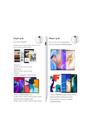 Bluetooth Stylus Pen Manyetik Çekim Destekli iPad Uyumlu & Android Kalem