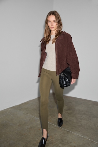 Grımelange Rysanne Kadın Esnek Kumaşlı Slim Fit Paçası Lastik Detaylı Haki Pantolon Haki