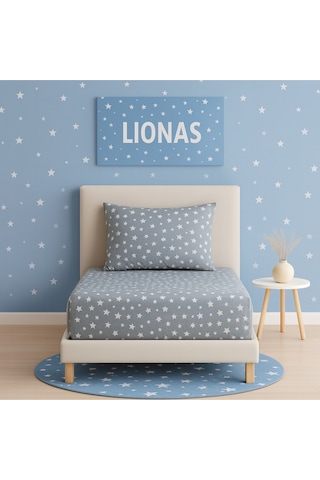 Lionas Desenli 120 X 200 Cm Ara Ölçü Gri Yıldız Lastikli Çarşaf Ve Yastık Kılıfı Gri