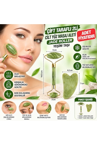 Çift Taraflı 2li Cilt Yüz Masaj Aleti Jade Roller Yeşim Taşı Seti Adet Fiyatıdır