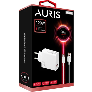 Auris 120w Usb Type-c Şarj Saliseli Ultra Süper Hızlı Usb Başlık Ve Type-c Kablo Seti -