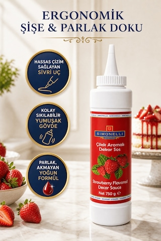 Simonelli Çilek Aromalı Kahve ve Tatlı Dekor Sosu Sıkılabilir Şişe 750 G