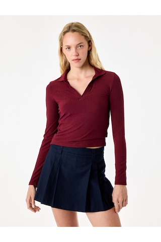 Koton Kaşkorse Uzun Kollu Slim Fit Polo Yaka Tişört Bordo 7wal10329ık