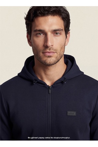 Dkny Dkfw26062-400 Logo Patch Hoodie Lacivert Erkek Kapüşonlu Logo Baskılı Sweatshirt