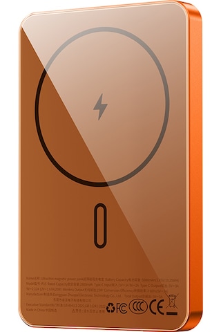 Wiwu P15 Led Işık Göstergeli Ultra İnce Pd 20w Kablosuz Powerbank 5000mah 15w Turuncu