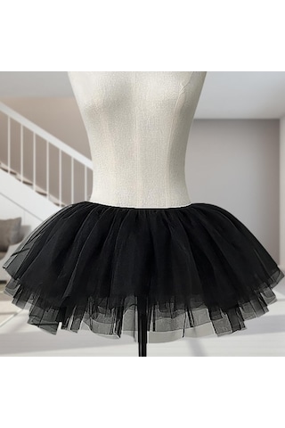 Fastbuy Sunték Kadın Tül Etek Çembersiz Bale Dansı Gelinlik Elbisesi Siyah Moda Güzellik Siyah