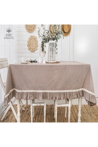Dnc Home Tekstil Premium Keten Sütlü Kahve Özel Seri Masa Örtüsü Sütlü Kahve