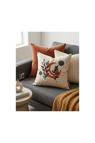 Punch Nakış Kırlent Kılıfı 2 Li 40 Cm X 40 Cm Açık Kahverengi - Bej