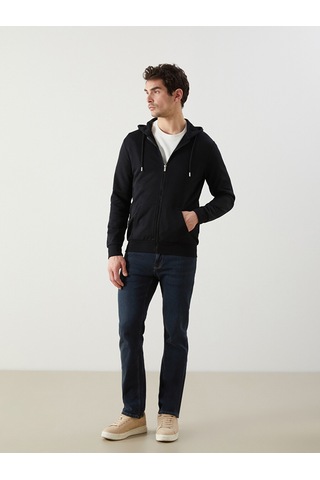 Lcwaıkıkı Basic Siyah Kapüşonlu Uzun Kollu Erkek Fermuarlı Sweatshirt
