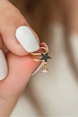 Papatya Silver 925 Ayar Gümüş Gold Siyah Taşlı Yıldız Kıkırdak Gümüş Kıkırdak Küpe