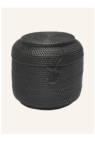 Aquanova Cıno Depolama Sepeti 8 L, Rattan, Kapaklı, 24 Cm Yükseklik, 33 Cm Çap Çamaşır Sepeti Siyah 24 X 33