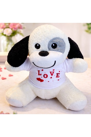 Premium Love Tişörtlü Sevimli Benekli Peluş Köpek Özel Gün Romantik Sürpriz Dekoratif Obje Çok Renkli