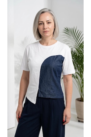 Byemelika Denim Garnili Tasarım T-shırt Çok Renkli