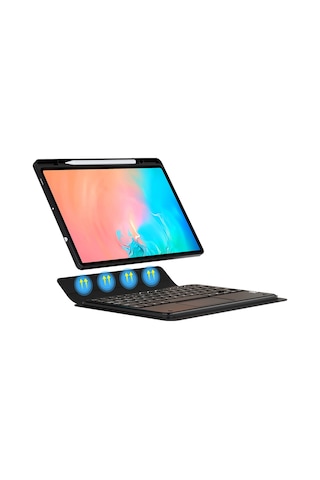 Galaxy Uyumlu Tab S9 Fe Mkst Border Keyboard Bluetooh Bağlantılı Standlı Klavyeli Tablet Kılıfı - Siyah Tablet Kılıfı