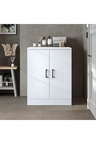 Çamaşır Kurutma Makinesi Alt Dolabı Kapaklı Banyo Alt Dolap.11 Mat Beyaz