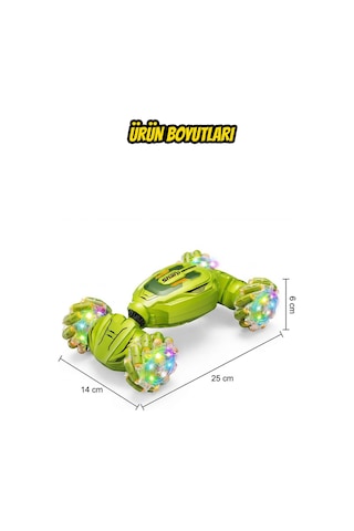 Işıklı Şarjlı El Sensörlü Bilekten Kontrol 2.4 Ghz Şarjlı Uzaktan Kumandalı 360 4x4 Akrobat Araba Yeşil
